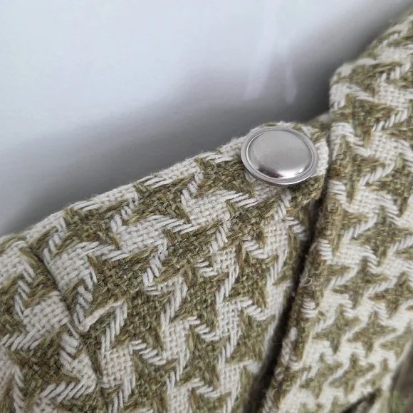 WALTER Green Cream Houndstooth Wool Blend Tweed Cropped Jacket Size 4 - Picture 9 of 12